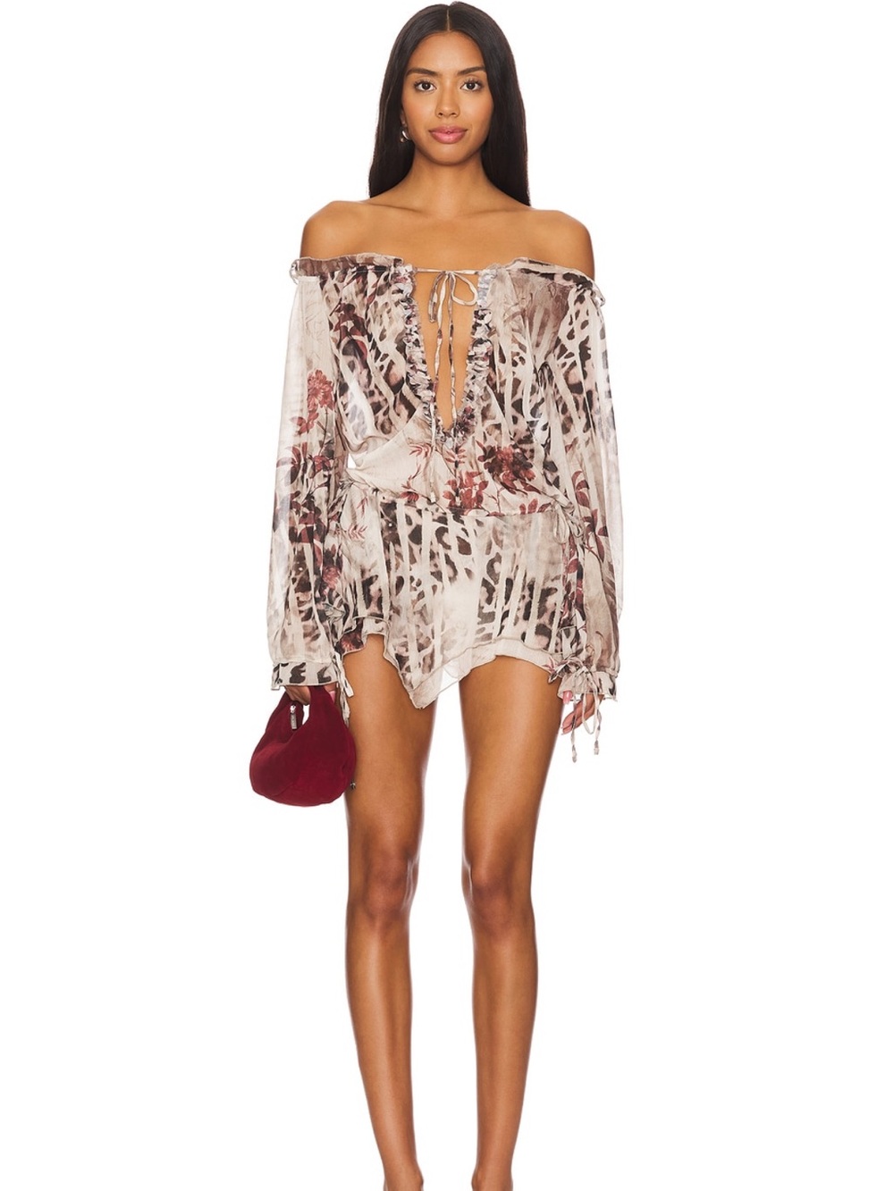 Jaded London Bardot Hanky hem dress in leopard
